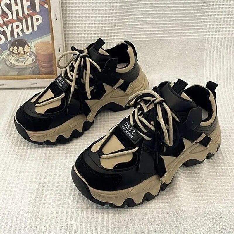 Chunky Sneakers for Women Lace-Up White Vulcanize Shoes Casual Fashion Dad Shoes Platform Comfortable Zapatillas Mujer