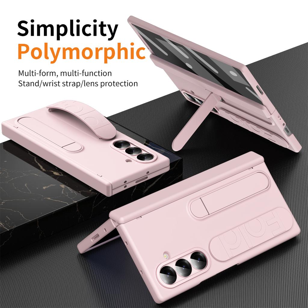 For Samsung Galaxy Z Fold7 5G Case Kickstand Wristband PC Phone Cover with Tempered Glass Film