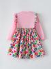 New Autumn European & American Style Girls' Floral Bow Long-Sleeve Princess Dress