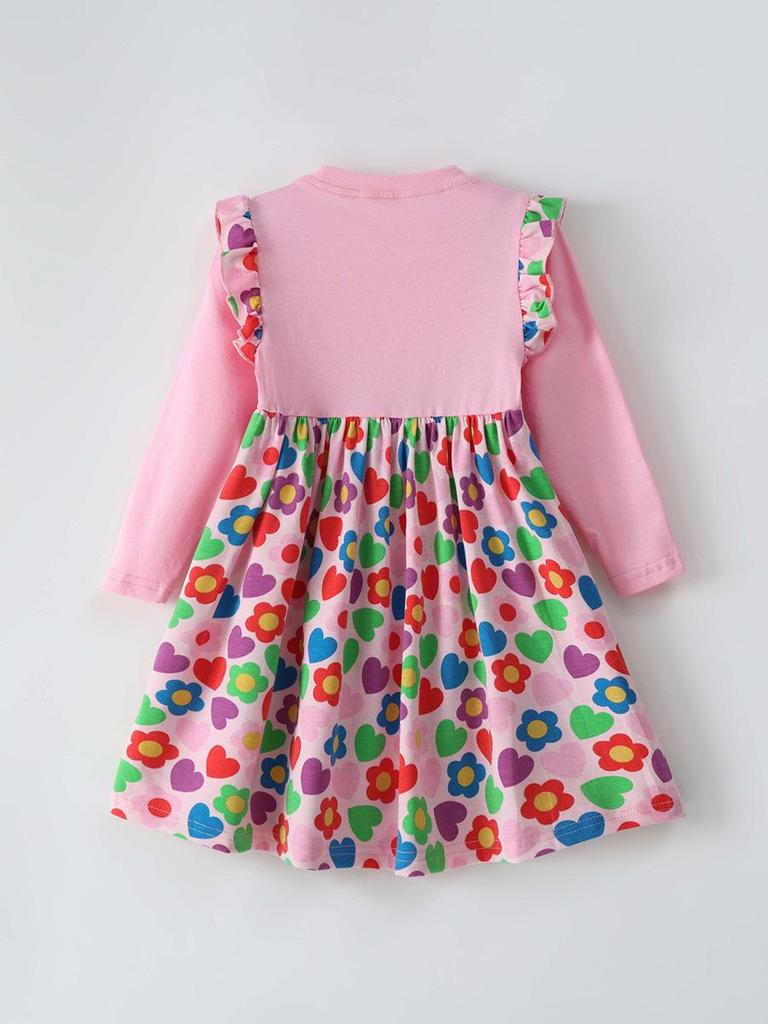 New Autumn European & American Style Girls' Floral Bow Long-Sleeve Princess Dress