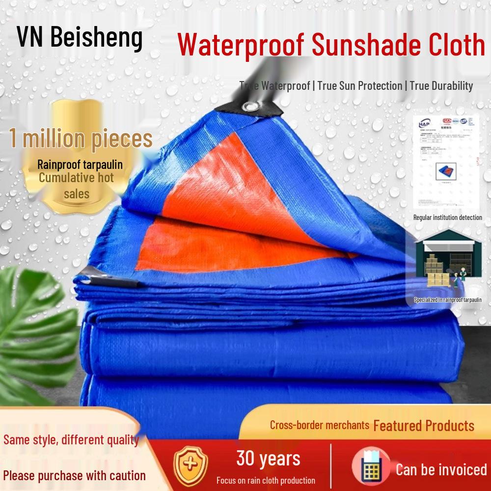 Beisheng Waterproof PE Tarpaulin - Thickened, Rainproof, Blue/Orange/Red Sunshade Canopy