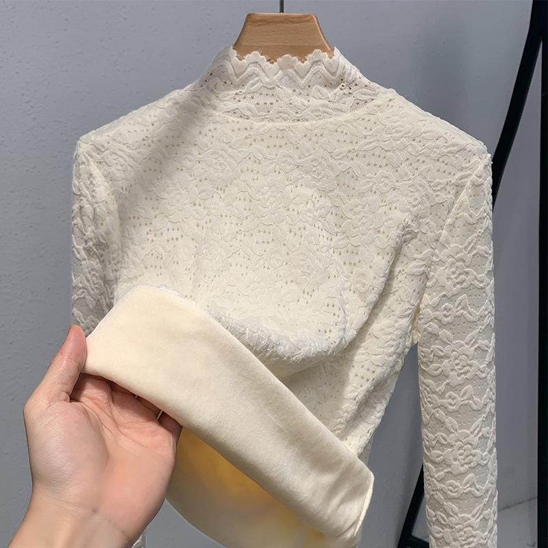 

Базовая рубашка с полуводолазкой для женщин, новая женская рубашка из французского кружева, термобелье с внутренней талией 3XL