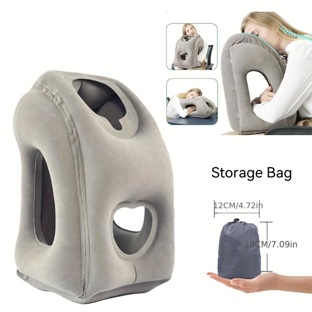 Inflatable Travel Pillow Airplane Neck Pillow with 360 Chin Support Portable Ergonomic Head Support for Flight Train Car Office