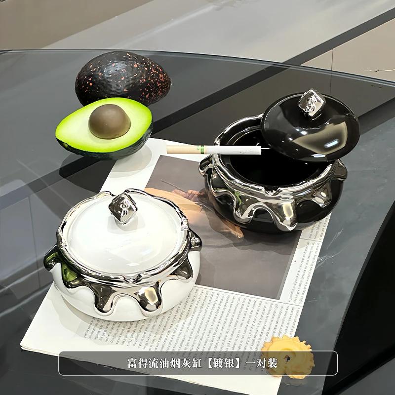 BRLight Luxury Ashtray Living Room with Lid Anti Fly Ash Ceramic Cigar Ashtray Decoration Chinese Home Decoration Art Friend GiftEY