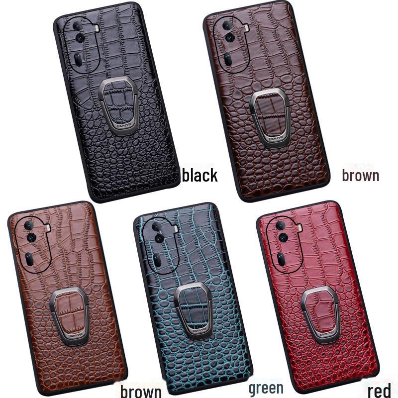 

Чехол OPPO Reno11 из натуральной кожи с узором под крокодила и кронштейном Reno10 Pro+ красный