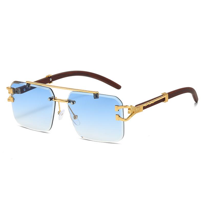 Double Beam Trimmed Square Rimless Glasses Sunglasses Men, Leopard Trend Sunglasses Women