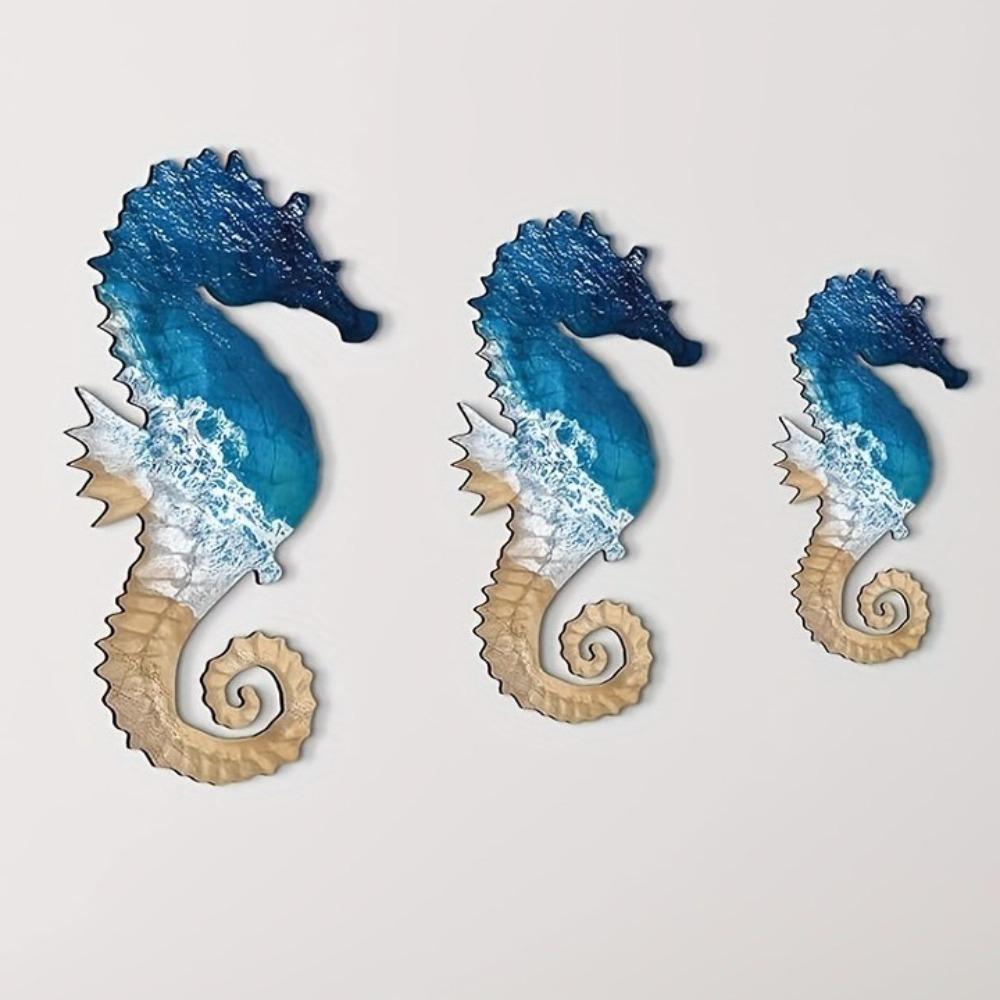 3pcs Beach Theme Seahorse Signs Pendant Wooden Ocean Animal Decoration Hawaiian