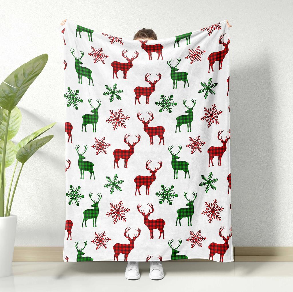Weihnachtsdecke mit Rentier-Motiv Winter Plüsch Festliche Heimdekoration für Sofas/Betten Warm Bequem Tolles Weihnachtsgeschenk für die Familie
