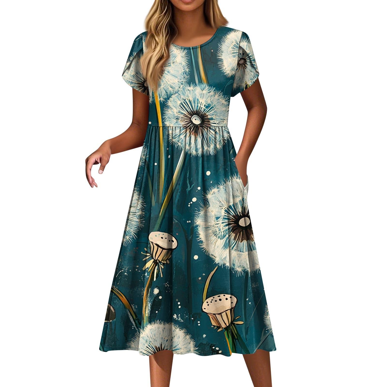 

Женские платья Винтажные цветочные платья с круглым вырезом и коротким рукавом S