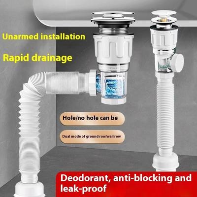 ZEXEF Flip Top Anti-Odor Drain Pipe Set Sink Drain Retractable Deodorizing Filter Flexible Downspout Bathroom Anti Clogging