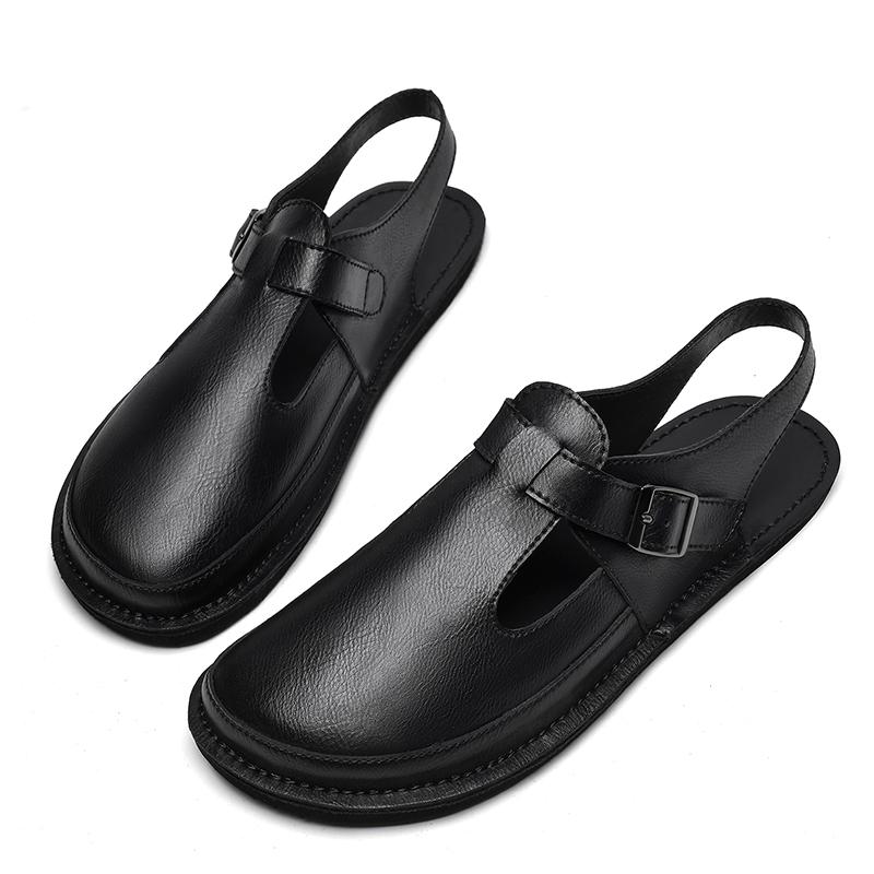 Fashion Business Summer Men Sandals Genuine Leather Mens Casual Shoes Outdoor Men Leather Sandals for Men Beach Shoes Comfy Roman Shoe