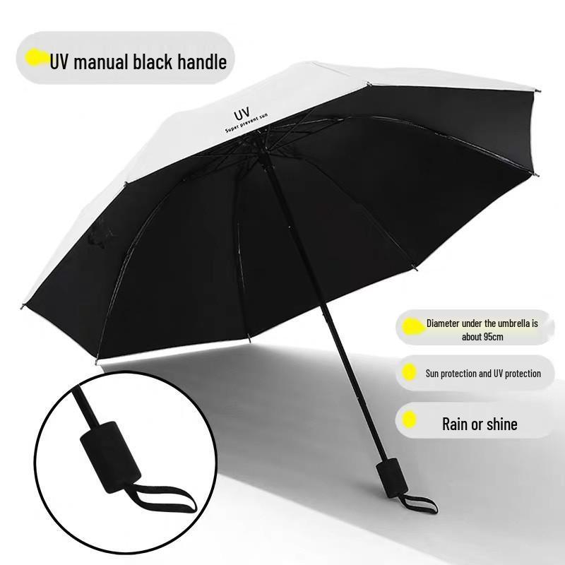Ten-Rib Automatic Black Glue Sun and Rain Protection Umbrella, Three-Fold Design with Custom Logo Option