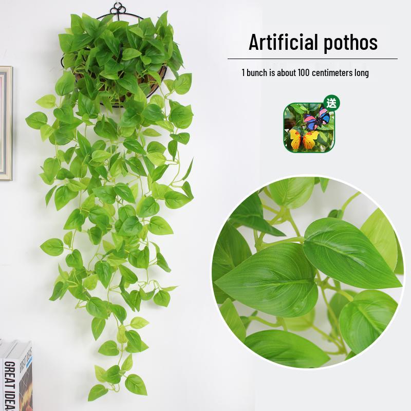 Artificial Pothos & Spider Plant Rattan Vine Wall Hanging for Indoor/Outdoor Decor