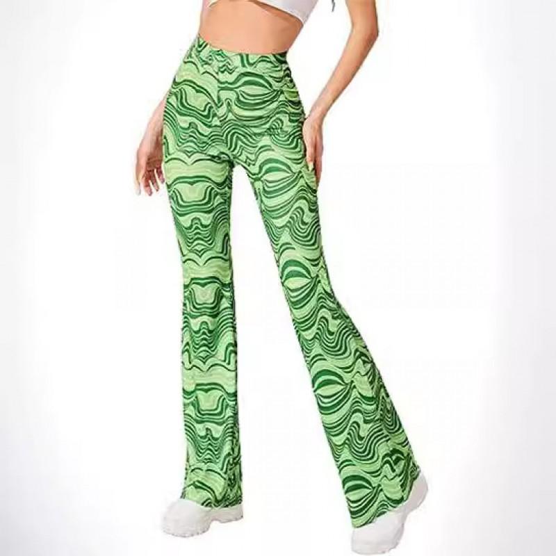 Womens High-Waisted Printed Streetwear Flared Pants Hip Hop Style Comfort Stretch Casual Trousers