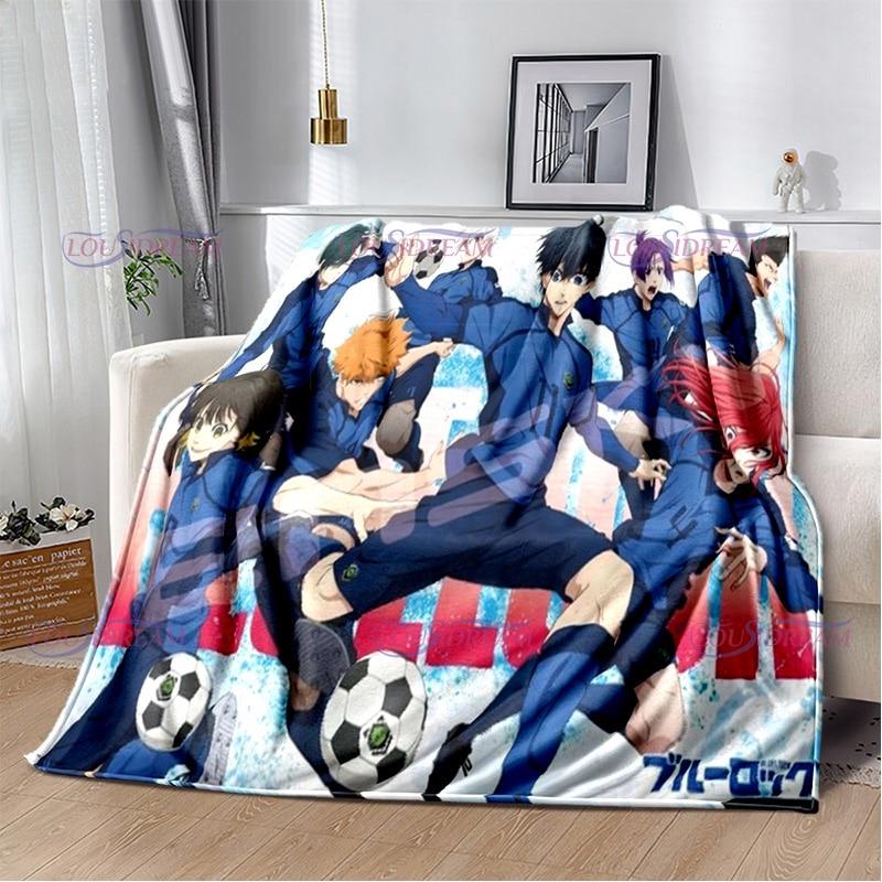 Manta con cierre azul de dibujos animados japoneses, manta cálida de felpa acogedora para el hogar, para cama, sofá, regalos ligeros para niños