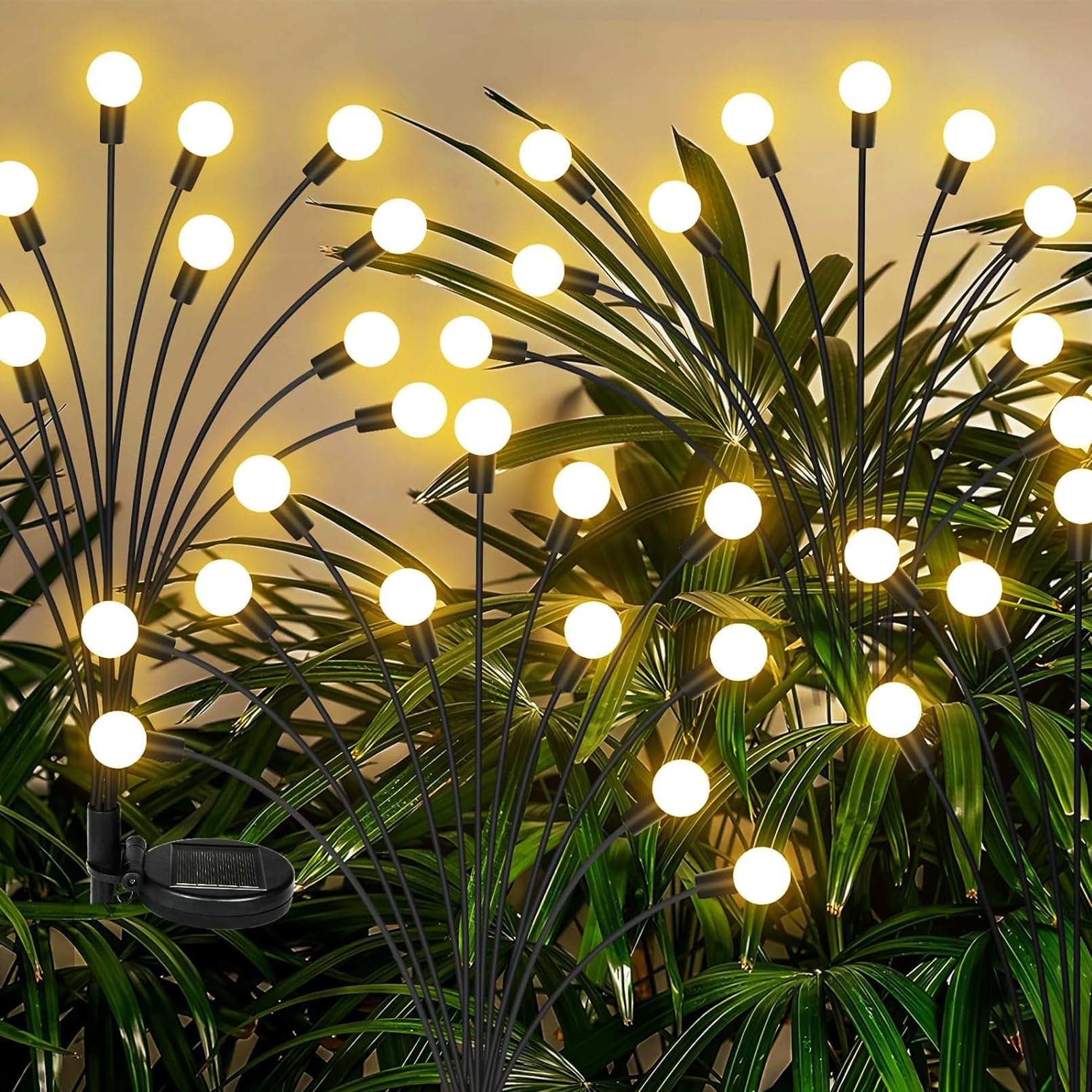 

Набор из 4 уличных садовых фонарей на солнечной батарее, водонепроницаемых, с 8 светодиодными лампами, качающихся на ветру, стильные и милые атмосферные огни, теплый белый, солнечная панель