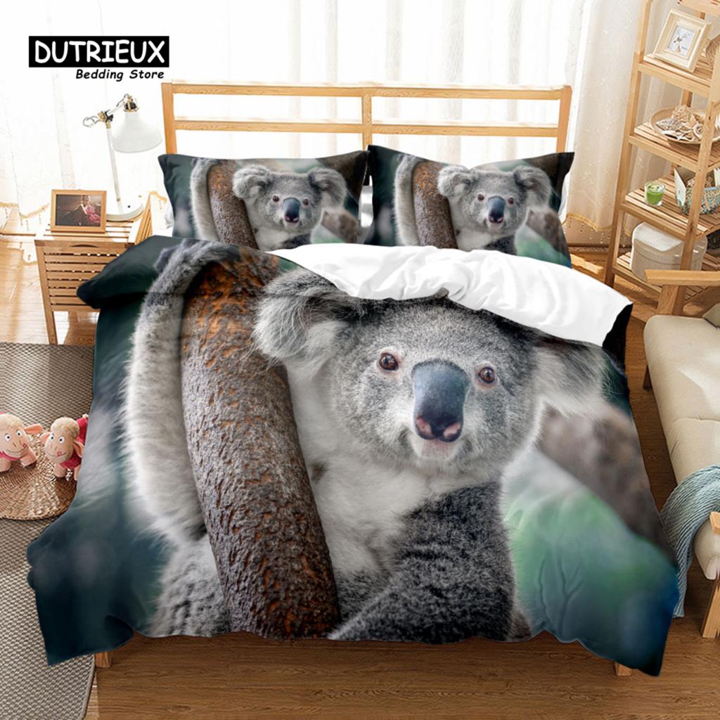 

Комплект постельного белья с милым медведем коала, модный комплект постельного белья, мягкий, удобный, дышащий, для декора спальни и гостевой комнаты EU single(135x200cm)