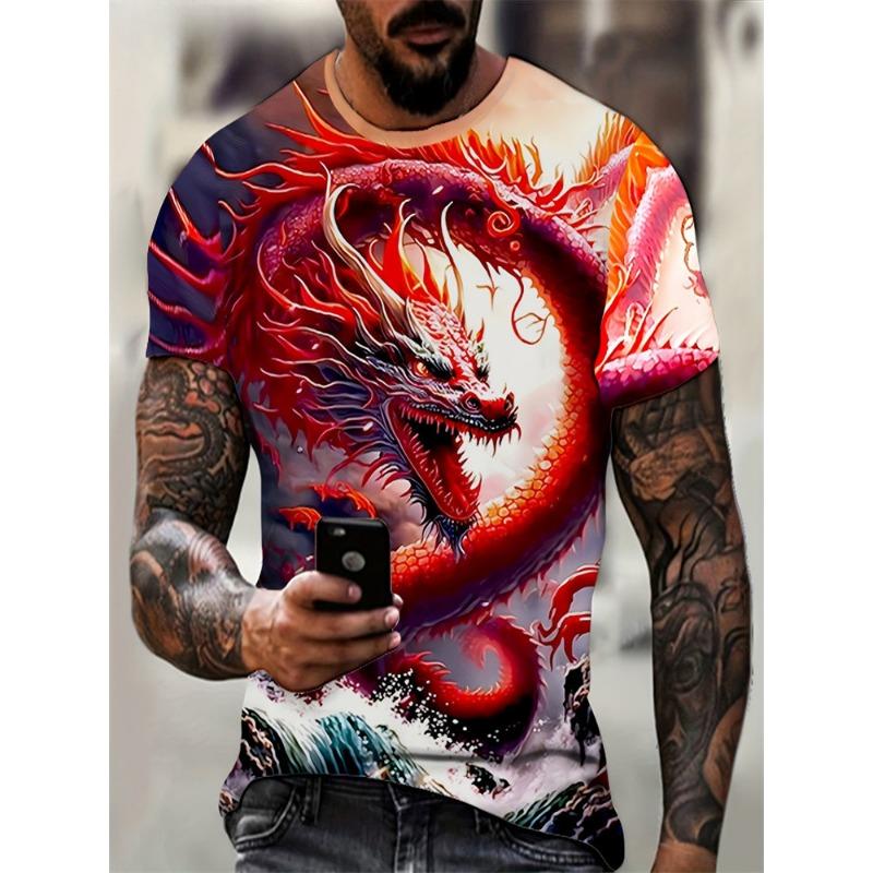 Fashion Personality Men T-Shirt Dragon Pattern 3D Printed Harajuku Street Short Sleeve O Neck T Shirts Oversized Tee Casual Tops