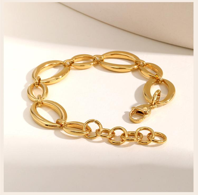 Chunky Stainless Steel Oval  Link Bracelets for Women, 18K Gold Plated Waterproof Minimalist Non-Tarnish Jewelry 