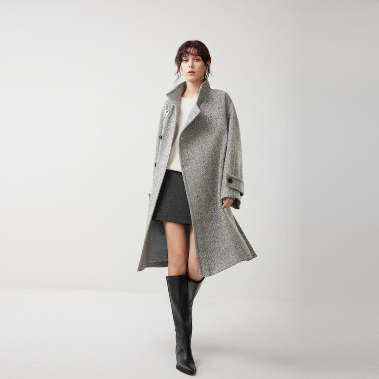 ELLE French Old Money Style Stand Collar Casual Versatile Long Sleeve Woolen Overcoat Women Outerwear EF53085