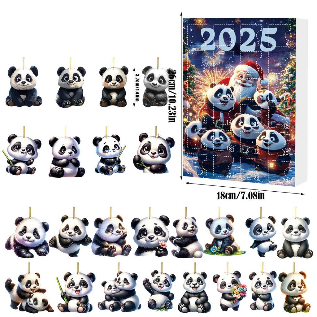 Christmas Panda Themed Advent Calendar Gift Set With 24 Acrylic Pieces For Celebrations