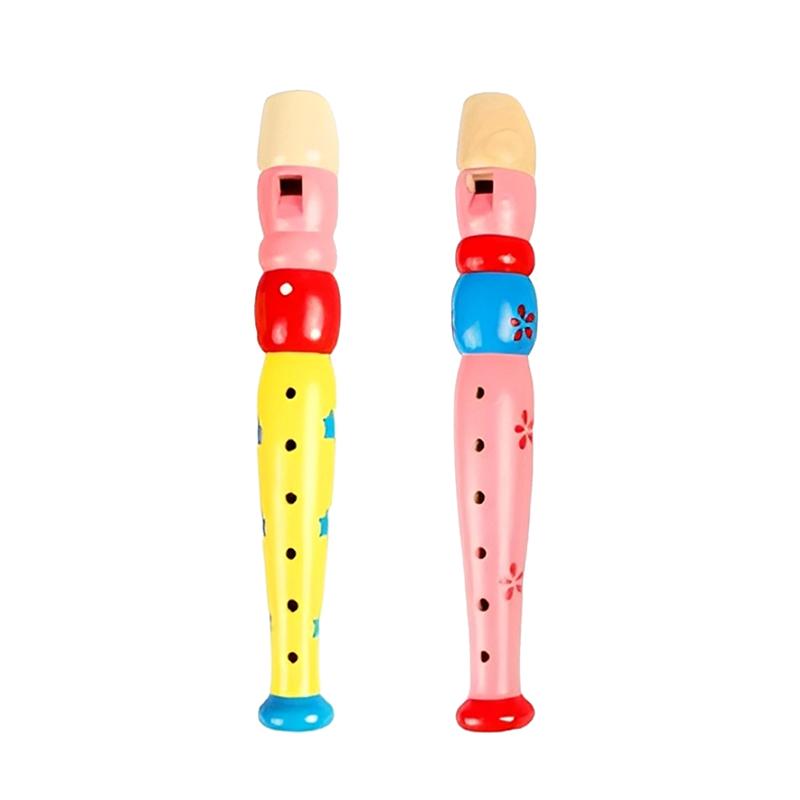 2pcs 6-hole Wooden Flute Colorful Kids Educational Learning Musical Toys Children Music Instrument Trumpet Buglet Hooter TMZ