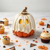 Resin Halloween Ornament Light Up Ghost Pumpkin Decoration, Vintage Detachable Lamp with Figures LED Candle for Kitchen Tabletop Mantel Party