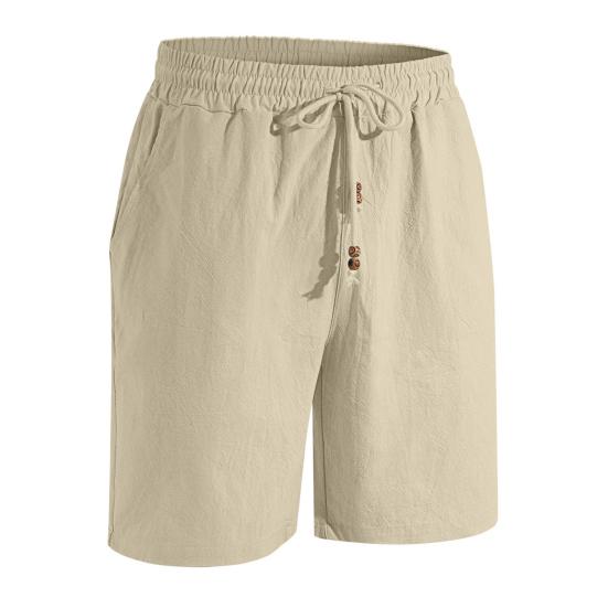 Men Shorts with Reinforced Pockets Elastic Waist Adjustable Drawstring Pure Color Loose Fit Outdoor Sport Shorts Casual