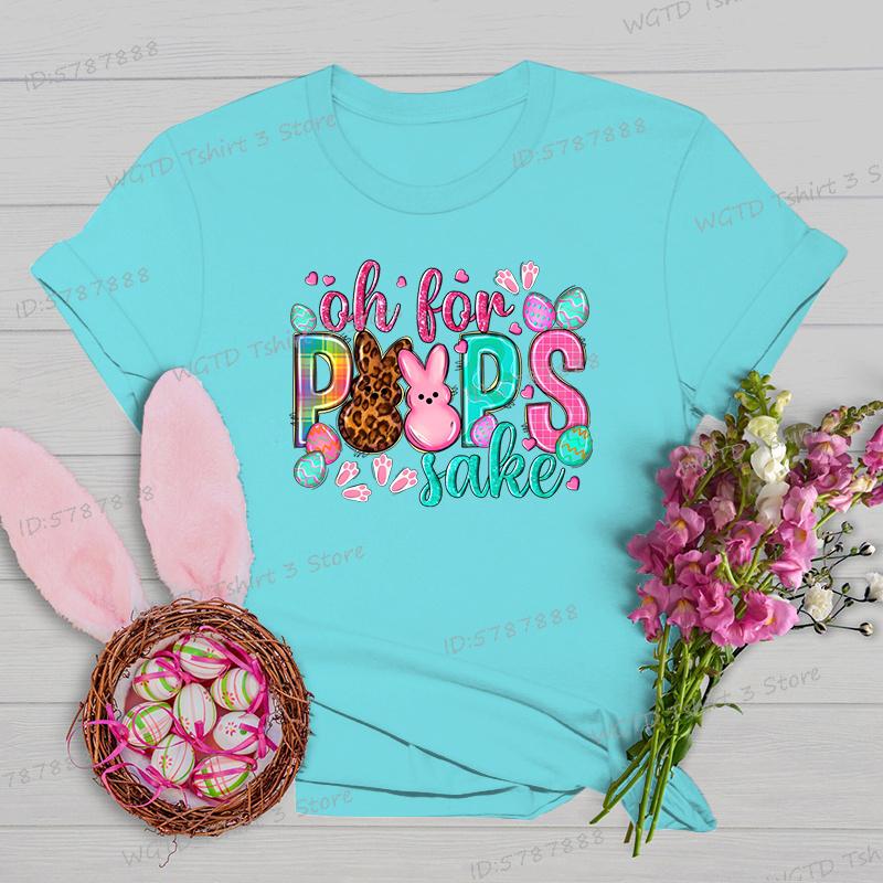 Oh for Peeps Sake Easter Tshirts Cute Bunny Leopard Print Crew Neck Tshirt Cartoon Rabbit Womens Easter Day Classic Tops Tees