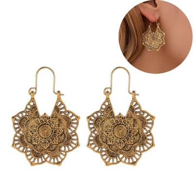 Vintage Women Hollow Out Carved Flower Dangle Leverback Earrings Jewelry Gift
