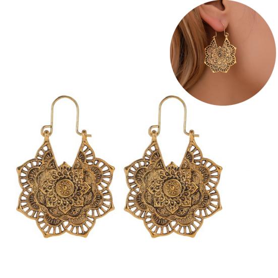 

Vintage Women Hollow Out Carved Flower Dangle Leverback Earrings Jewelry Gift