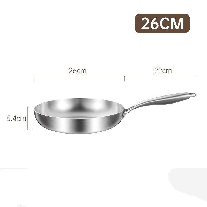 304 Stainless Steel Frying Pan Non Stick Pan Fried Steak Pot Uncoated Wok Kitchen Cookware for Gas Stove and Induction Cooker