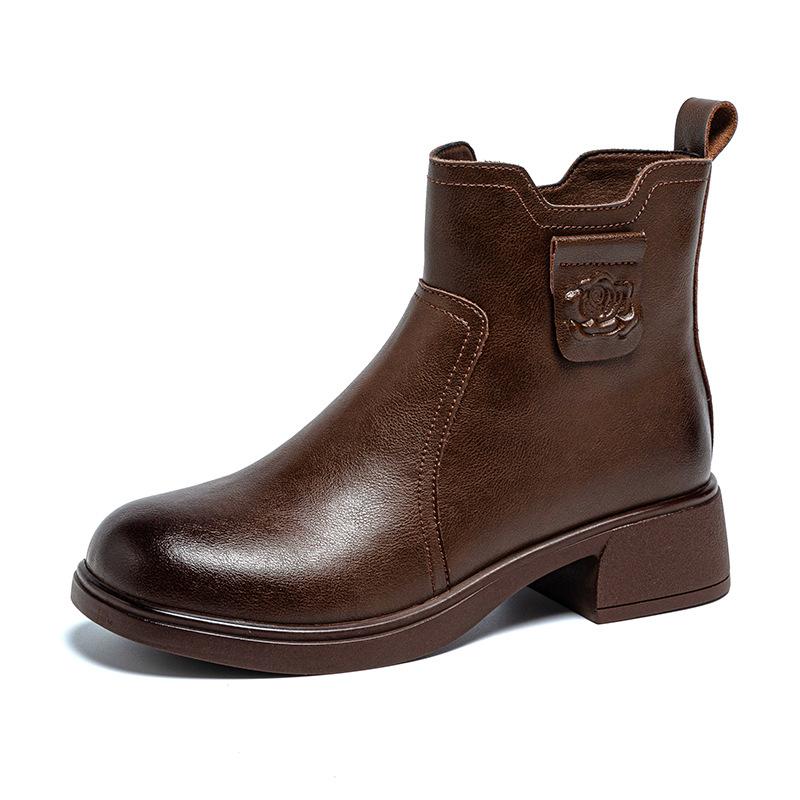 Leather Martin boots women's fashion versatile short boots 2025 new autumn and winter thin boots fashion thick-soled brown boots