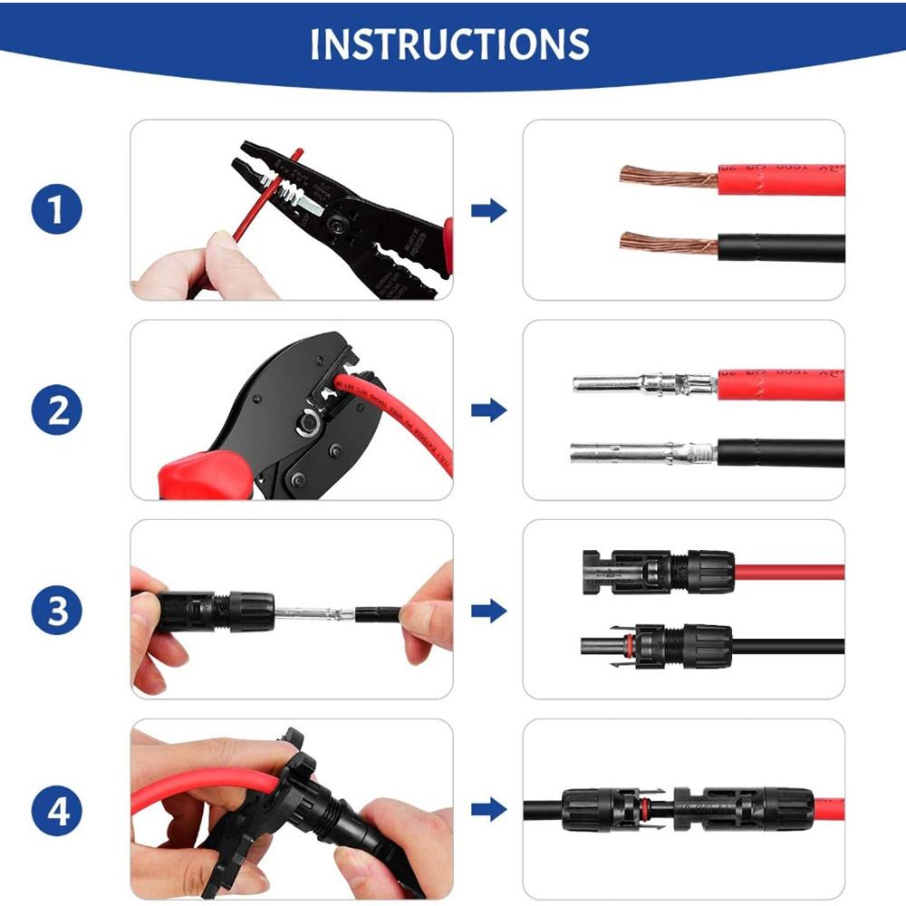Solar Crimping Tool Kit for 2.5/4/6mm² Solar PV Wire, with 6pcs Male Female Solar Connector + 2 Pcs Spanners Wrench
