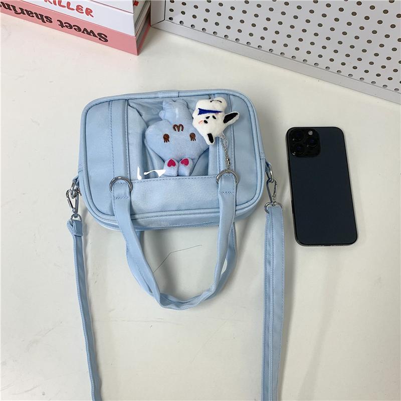 Fashion Casual Kawaii Ita Bag Mini Crossbody Bag Doll Display Transparent Pocket Lightweight Nylon Handbag for Women Girls