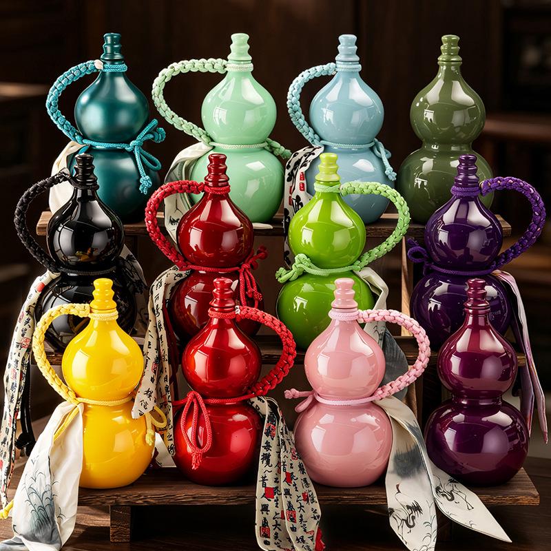 Op voorraad: 500ml Meerkleurige Imitatie Porselein Kalebas Fles met Handtouw, Schouderband & Accessoires, Makkelijk te Dragen