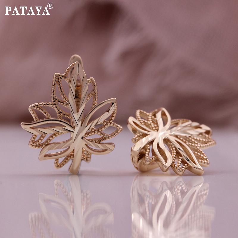 PATAYA 585 Rose Gold Color Leaves Shape Earring