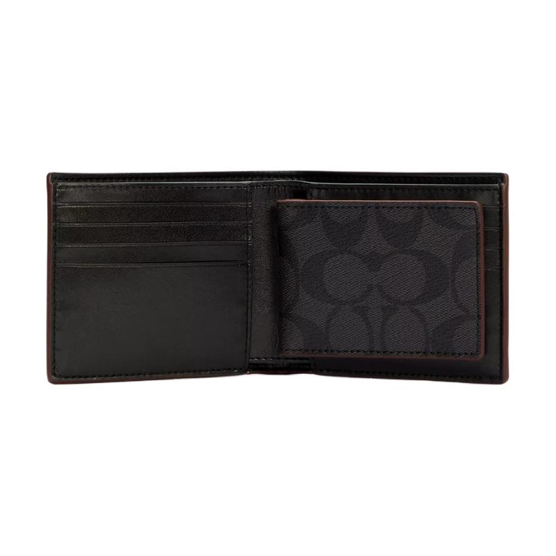 Coach 3 IN 1 Wallet 11 Classic Presbyopia Signature Coated Canvas Suit Wallet Men's Black Black