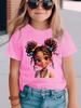 Girls' Summer Crew-Neck Short-Sleeved Top New Black Girls Cute Top Girls Clothes Cartoon Print T-Shirt Top Children's Clothing