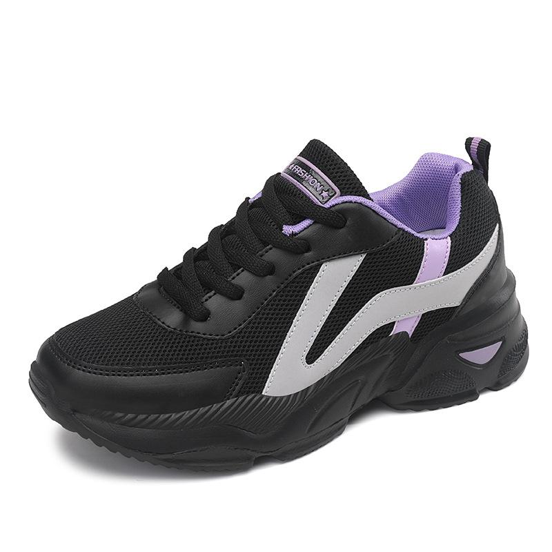 All Black Platform Dad Shoes Women's Breathable Mesh Sports Casual Shoes Lightweight Soft Sole Non-slip Comfortable Work Shoes Women