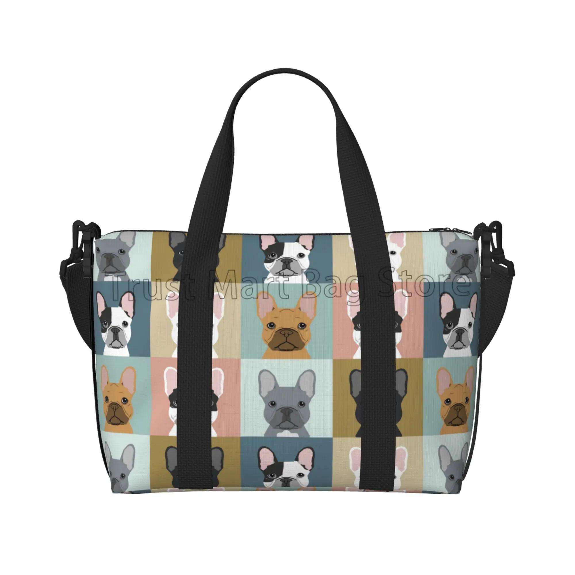 Cute French Bulldogs Art Print Duffle Bags Unisex Weekender Overnight Bag Portable Workout Bags Personalize Sport Gym Travel Bag