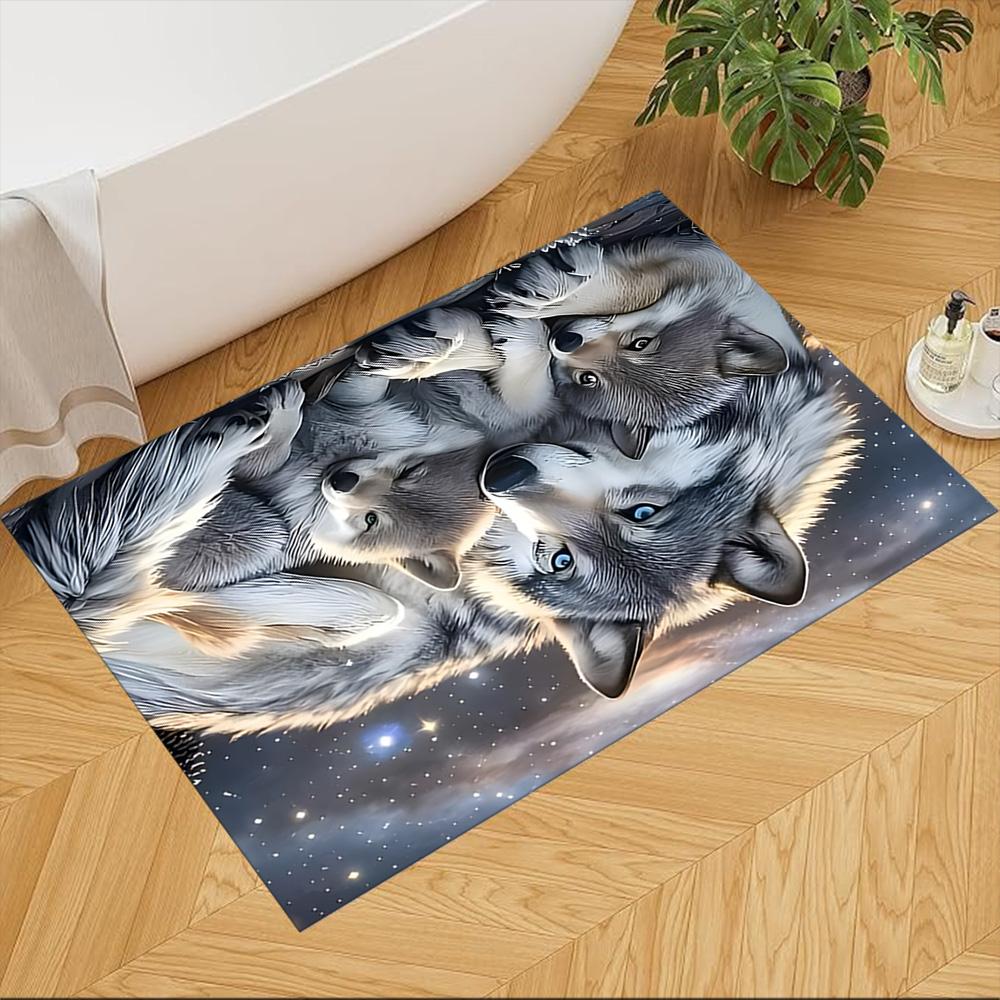 Wolf Family Under Stars Non-Slip Home Carpet Design for Office Decor Living Room Bedroom Gift