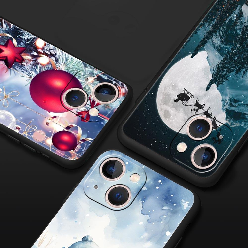 Christmas Graphic Printed Luxury Phone Case For iPhone 13 15 14 12 Mini 11 Pro MAX XR X SE XS 7 8 Plus Silicone Black Cover