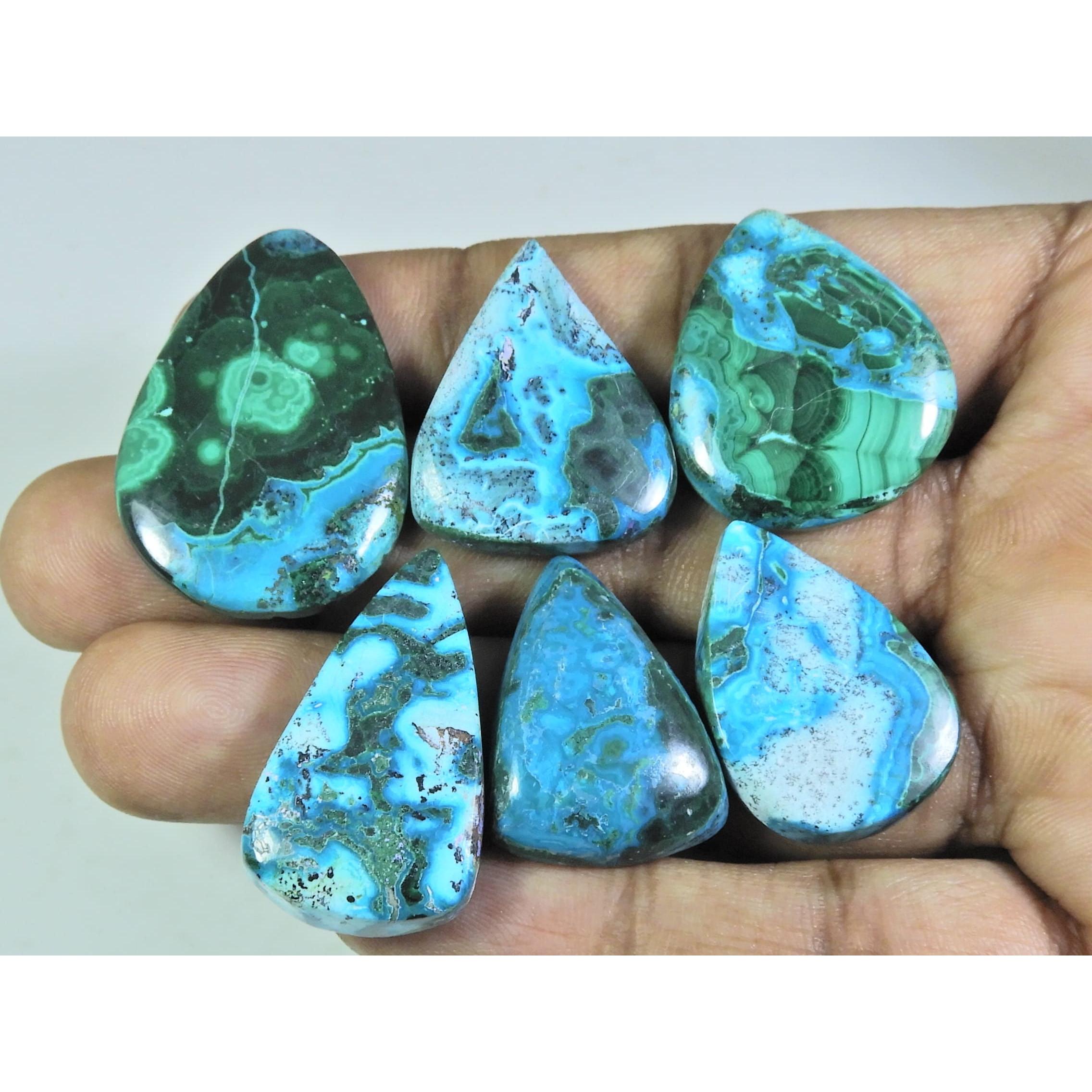 

19X27-23X35MM Natural Chrysocolla Malachite Pear Cabochon Gemstone 06Pcs Lot C-143