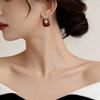 Gold Irregular Wine Red Circle Earrings for Women - Retro Hong Kong Style, High-End Light Luxury Stud Accessories