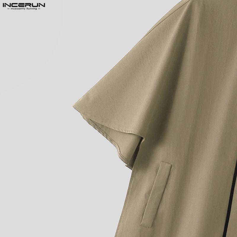 INCERUN Mens Vintage Stand Collar Cape Coat Batwing Sleeve Irregular Hem Streetwear Poncho Cloak
