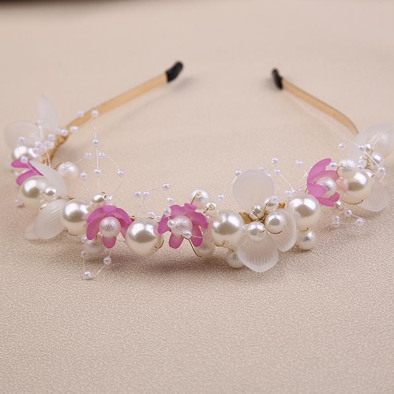Pearl headband flower wreath headband Mori bride crown sweet knot wedding dress beaded headdress