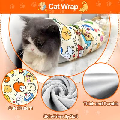 Cat Grooming Wrap Self-Adherent Cat Restraint Wrap Anti-Scratch Cat Swaddle Burrito Wrap for Nail Trimming Cat Grooming Supplies