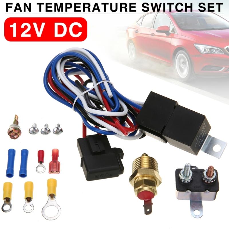 Adjustable Electric 12V Radiator Fan Thermostat Control Relays Wire Harness Kit