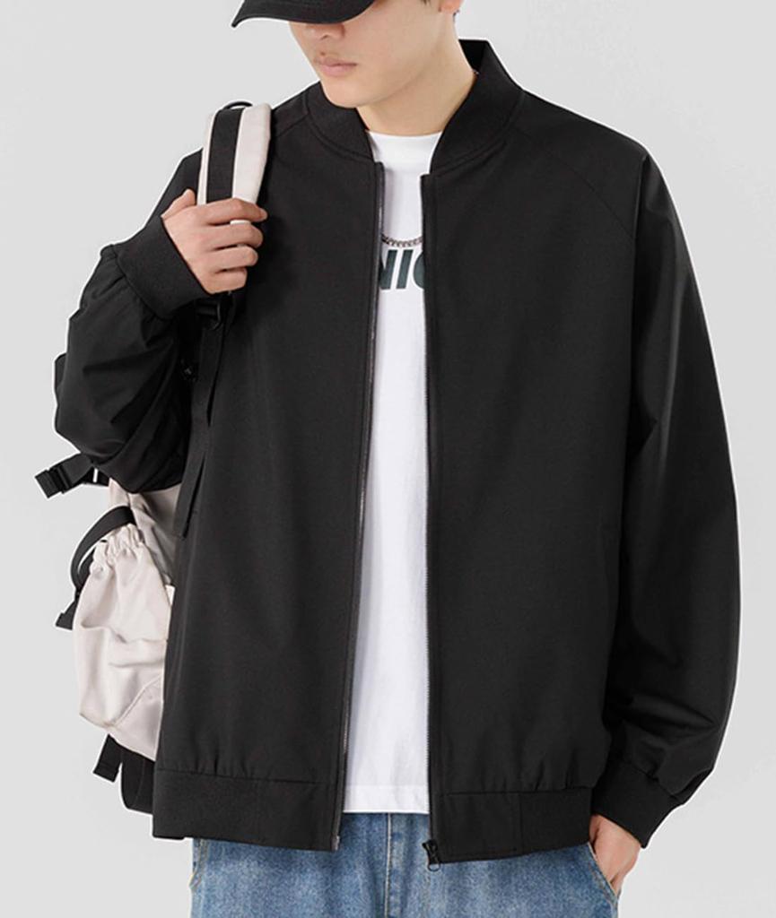 EASTEMPO Autumn Loose Plus Size Men's MA-1 Jacket, Fit, Casual, Business, Stylish, Blouson, (2XL, Black)